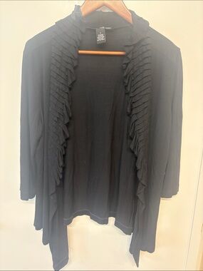 Willi Smith Black Ruffle-Front Open Cardigan